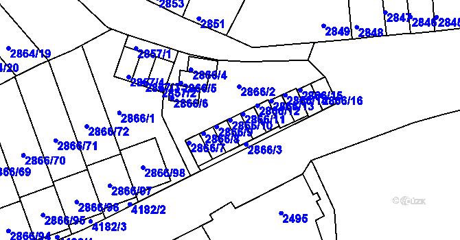 Parcela st. 2866/10 v KÚ Roudnice nad Labem, Katastrální mapa