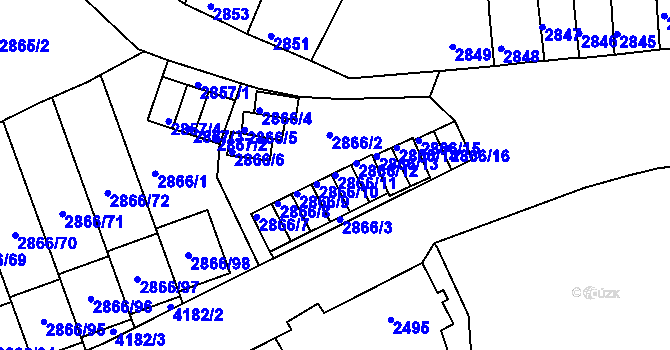 Parcela st. 2866/11 v KÚ Roudnice nad Labem, Katastrální mapa