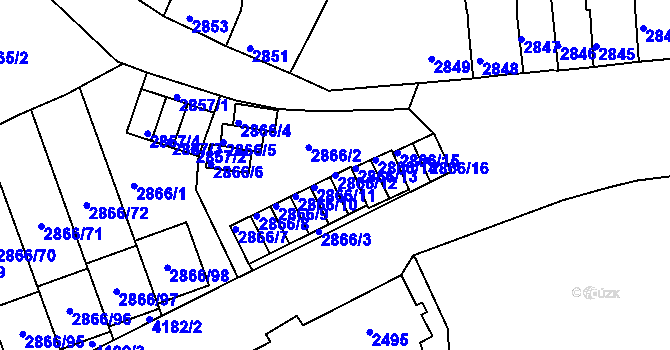 Parcela st. 2866/12 v KÚ Roudnice nad Labem, Katastrální mapa