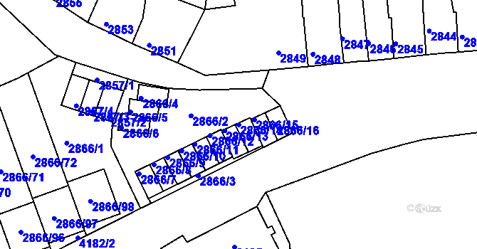 Parcela st. 2866/14 v KÚ Roudnice nad Labem, Katastrální mapa
