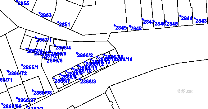 Parcela st. 2866/15 v KÚ Roudnice nad Labem, Katastrální mapa