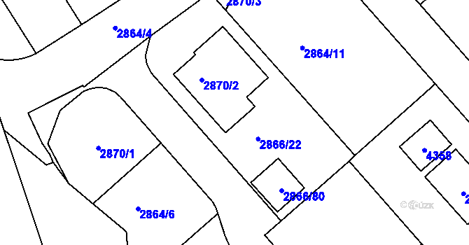 Parcela st. 2866/22 v KÚ Roudnice nad Labem, Katastrální mapa