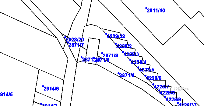 Parcela st. 2871/9 v KÚ Roudnice nad Labem, Katastrální mapa