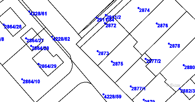 Parcela st. 2873 v KÚ Roudnice nad Labem, Katastrální mapa