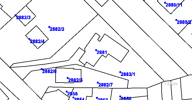 Parcela st. 2881 v KÚ Roudnice nad Labem, Katastrální mapa