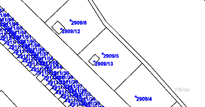 Parcela st. 2909/5 v KÚ Roudnice nad Labem, Katastrální mapa