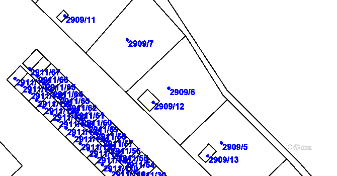 Parcela st. 2909/6 v KÚ Roudnice nad Labem, Katastrální mapa