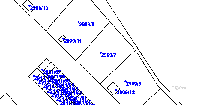 Parcela st. 2909/7 v KÚ Roudnice nad Labem, Katastrální mapa