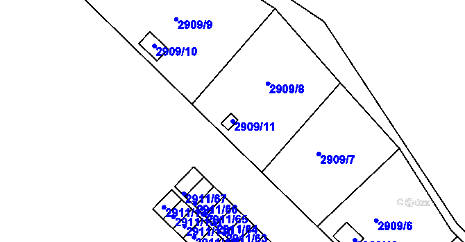 Parcela st. 2909/11 v KÚ Roudnice nad Labem, Katastrální mapa