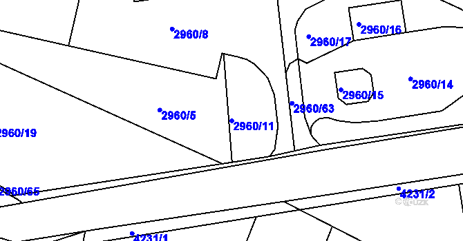 Parcela st. 2960/11 v KÚ Roudnice nad Labem, Katastrální mapa
