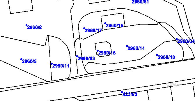 Parcela st. 2960/15 v KÚ Roudnice nad Labem, Katastrální mapa