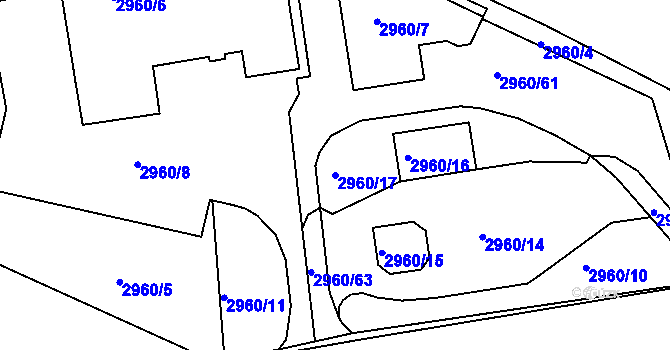Parcela st. 2960/17 v KÚ Roudnice nad Labem, Katastrální mapa