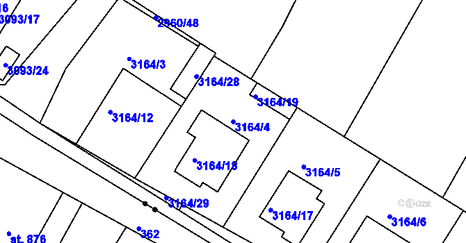 Parcela st. 3164/4 v KÚ Roudnice nad Labem, Katastrální mapa