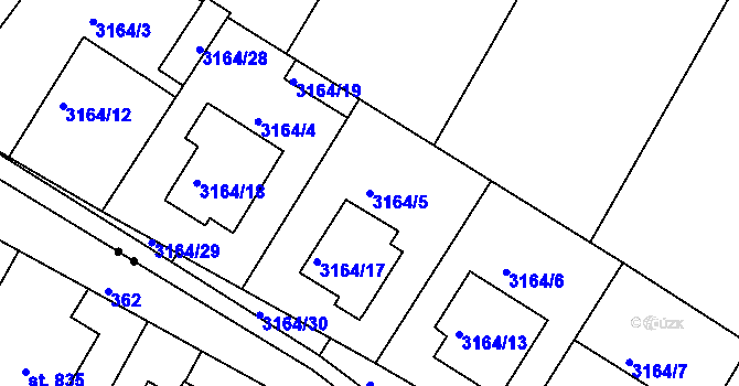 Parcela st. 3164/5 v KÚ Roudnice nad Labem, Katastrální mapa