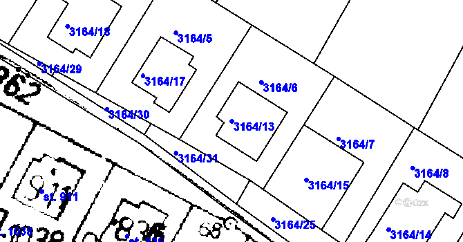 Parcela st. 3164/13 v KÚ Roudnice nad Labem, Katastrální mapa