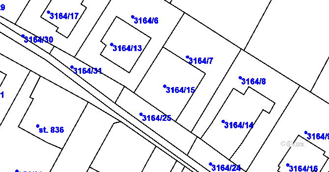 Parcela st. 3164/15 v KÚ Roudnice nad Labem, Katastrální mapa