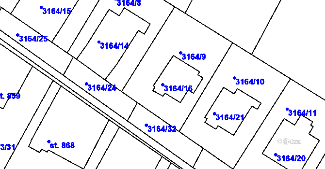 Parcela st. 3164/16 v KÚ Roudnice nad Labem, Katastrální mapa