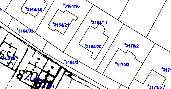 Parcela st. 3164/20 v KÚ Roudnice nad Labem, Katastrální mapa