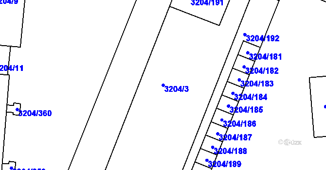 Parcela st. 3204/3 v KÚ Roudnice nad Labem, Katastrální mapa