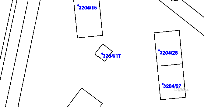 Parcela st. 3204/17 v KÚ Roudnice nad Labem, Katastrální mapa