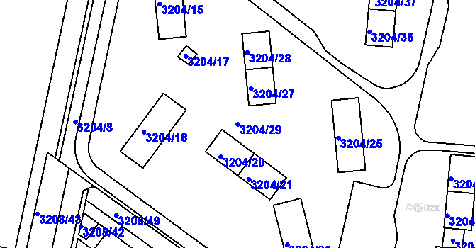 Parcela st. 3204/29 v KÚ Roudnice nad Labem, Katastrální mapa
