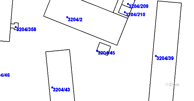 Parcela st. 3204/45 v KÚ Roudnice nad Labem, Katastrální mapa