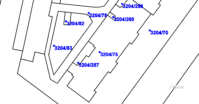 Parcela st. 3204/75 v KÚ Roudnice nad Labem, Katastrální mapa