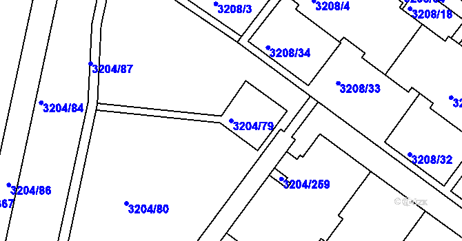 Parcela st. 3204/79 v KÚ Roudnice nad Labem, Katastrální mapa