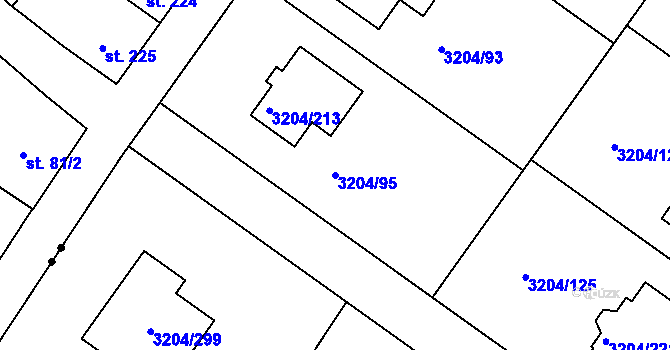 Parcela st. 3204/95 v KÚ Roudnice nad Labem, Katastrální mapa