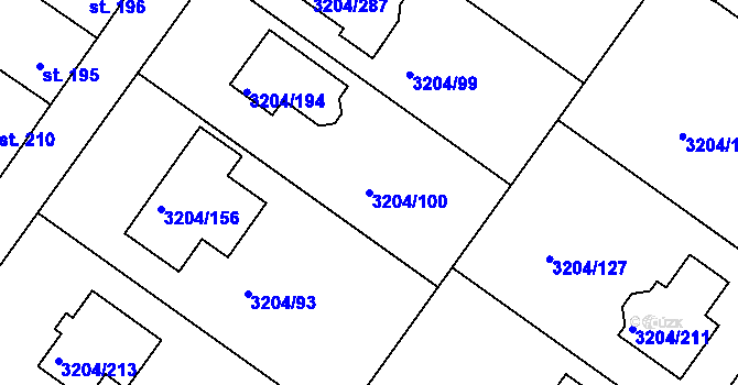 Parcela st. 3204/100 v KÚ Roudnice nad Labem, Katastrální mapa