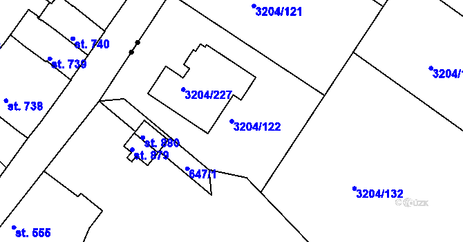 Parcela st. 3204/122 v KÚ Roudnice nad Labem, Katastrální mapa