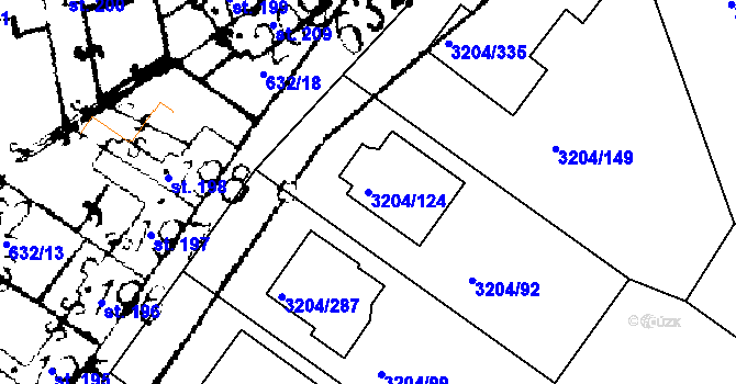 Parcela st. 3204/124 v KÚ Roudnice nad Labem, Katastrální mapa