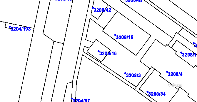 Parcela st. 3208/16 v KÚ Roudnice nad Labem, Katastrální mapa