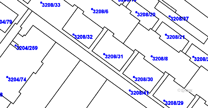 Parcela st. 3208/31 v KÚ Roudnice nad Labem, Katastrální mapa