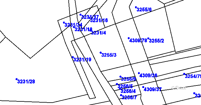 Parcela st. 3255/3 v KÚ Roudnice nad Labem, Katastrální mapa
