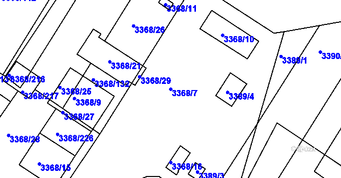 Parcela st. 3368/7 v KÚ Roudnice nad Labem, Katastrální mapa