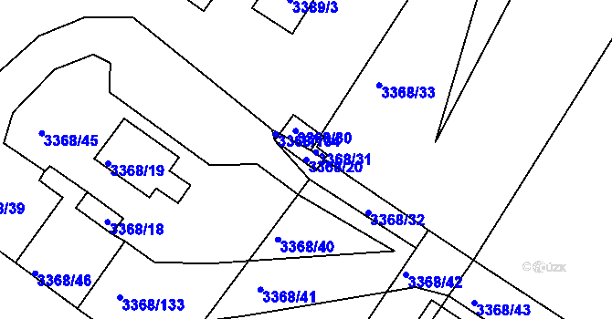 Parcela st. 3368/20 v KÚ Roudnice nad Labem, Katastrální mapa