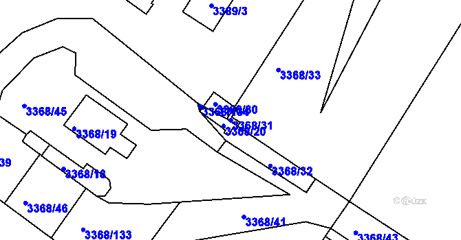Parcela st. 3368/31 v KÚ Roudnice nad Labem, Katastrální mapa