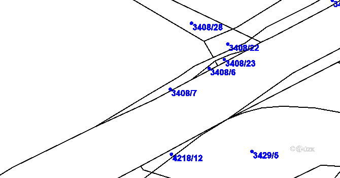 Parcela st. 3408/7 v KÚ Roudnice nad Labem, Katastrální mapa