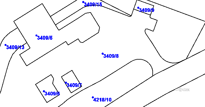 Parcela st. 3409/8 v KÚ Roudnice nad Labem, Katastrální mapa