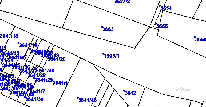 Parcela st. 3593/1 v KÚ Roudnice nad Labem, Katastrální mapa
