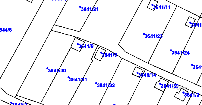 Parcela st. 3641/9 v KÚ Roudnice nad Labem, Katastrální mapa