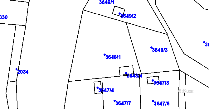 Parcela st. 3648/1 v KÚ Roudnice nad Labem, Katastrální mapa