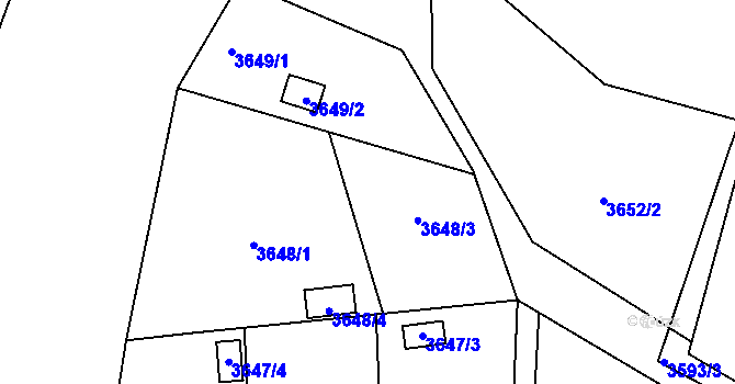 Parcela st. 3648/2 v KÚ Roudnice nad Labem, Katastrální mapa