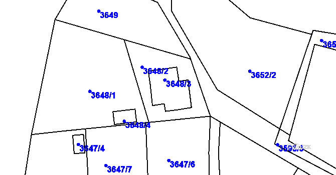 Parcela st. 3648/3 v KÚ Roudnice nad Labem, Katastrální mapa