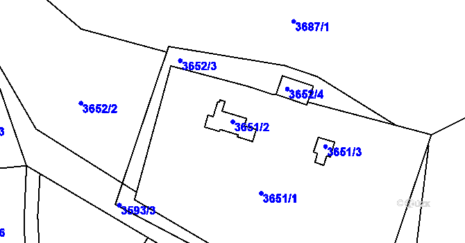 Parcela st. 3651/2 v KÚ Roudnice nad Labem, Katastrální mapa