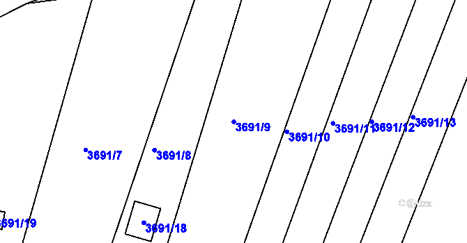 Parcela st. 3691/9 v KÚ Roudnice nad Labem, Katastrální mapa