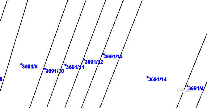 Parcela st. 3691/13 v KÚ Roudnice nad Labem, Katastrální mapa