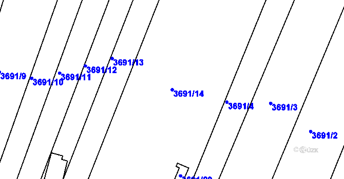 Parcela st. 3691/14 v KÚ Roudnice nad Labem, Katastrální mapa