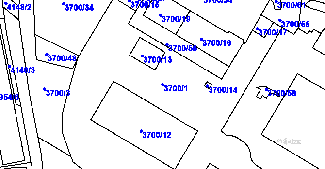 Parcela st. 3700/1 v KÚ Roudnice nad Labem, Katastrální mapa